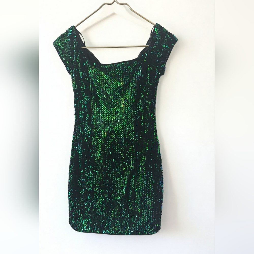 Glittering Emerald Mini Dress  Party Feastive Bodycon Mobwife